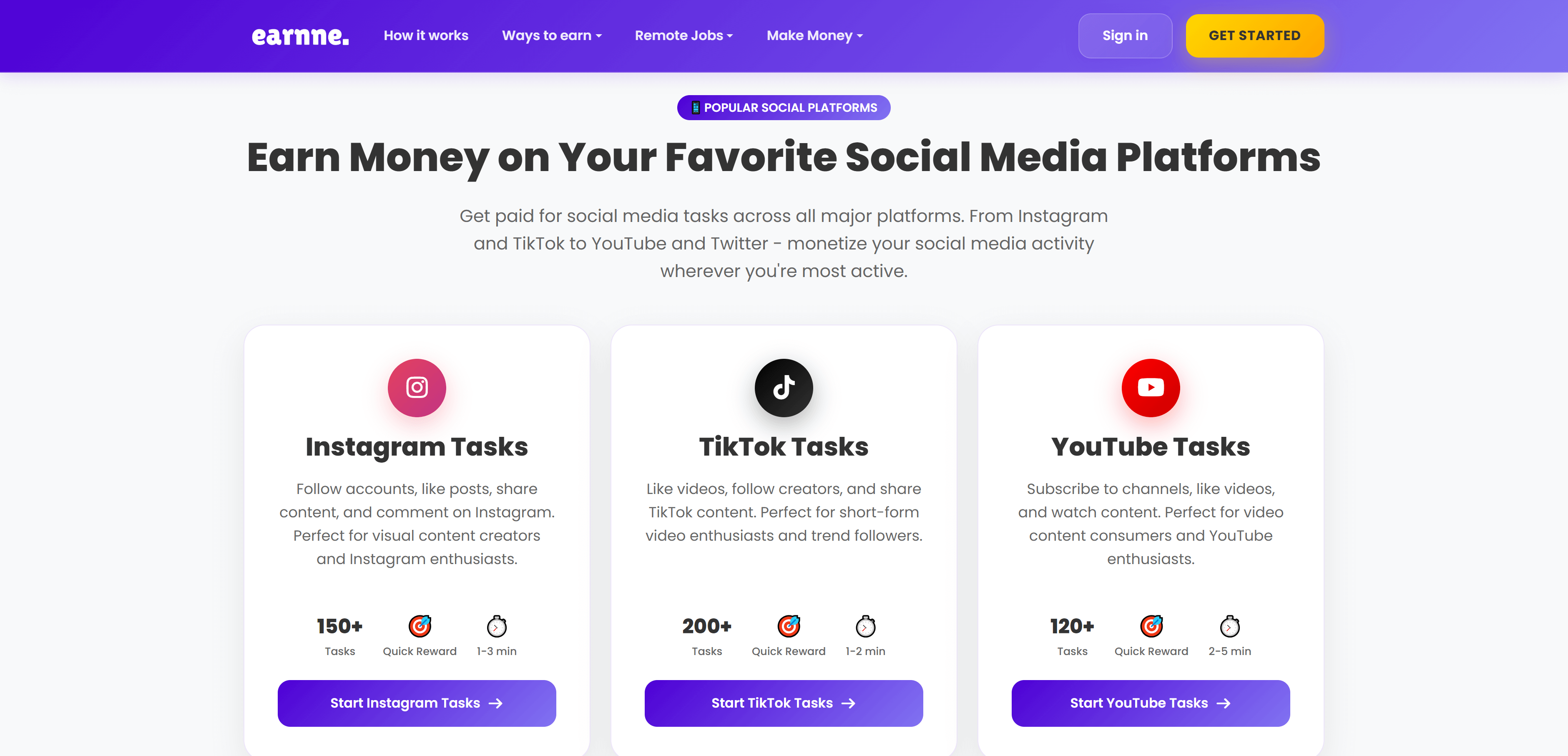 Earnne social media tasks - Get paid for social media tasks like following accounts, liking posts, and sharing content