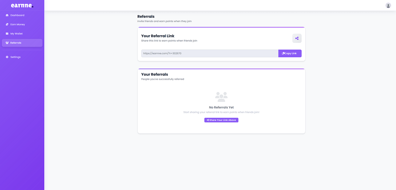Earnne referral program - Share your referral link and earn bonuses