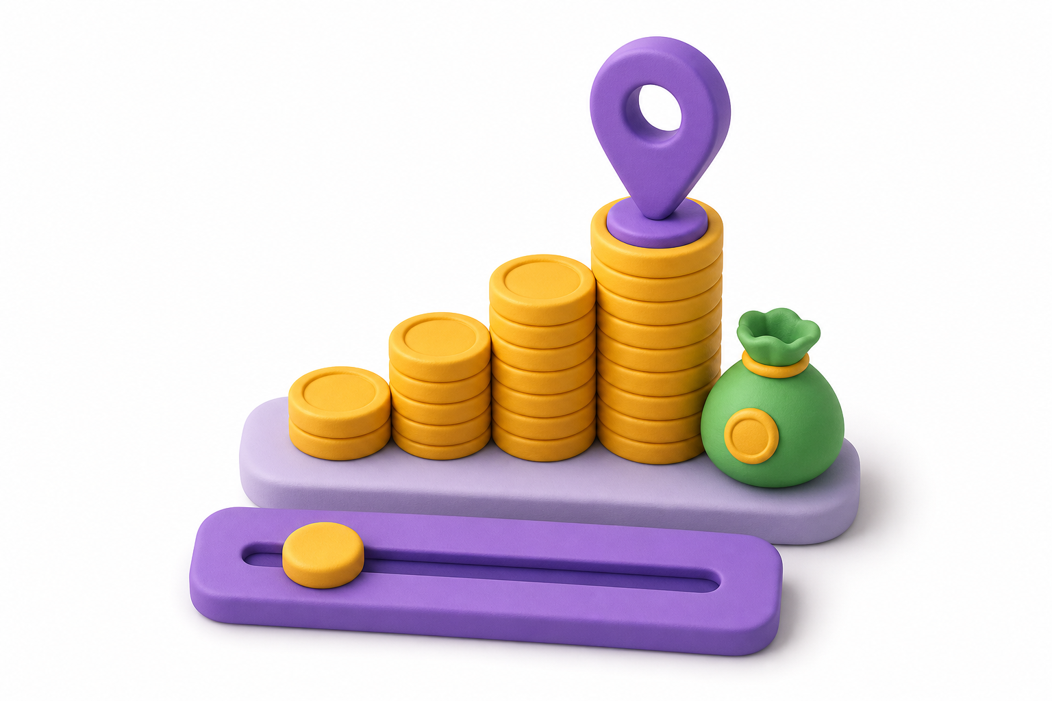 3D coins and slider illustrating minimum payout thresholds on earning platforms