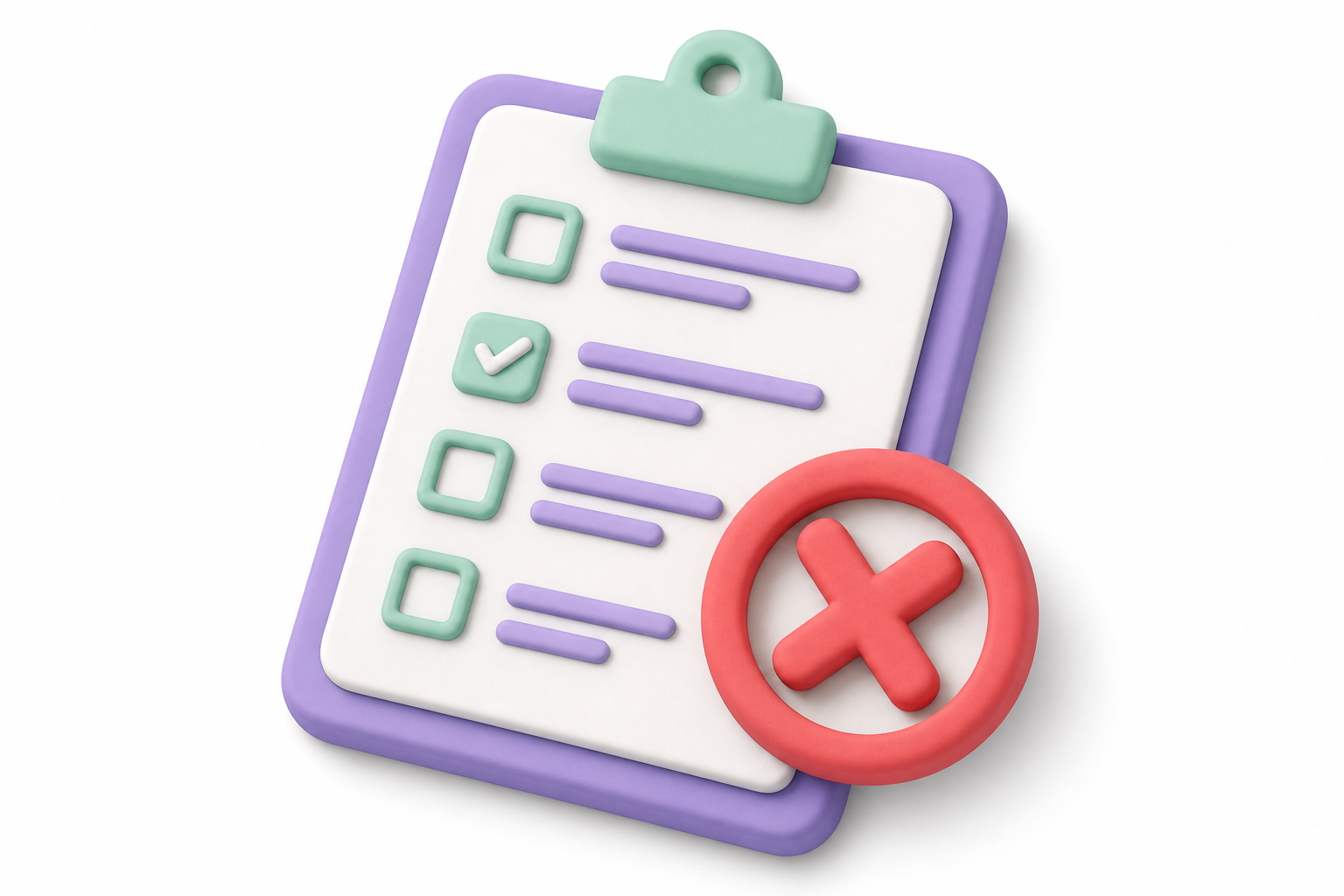 3D clipboard with screen-out symbol showing survey disqualification