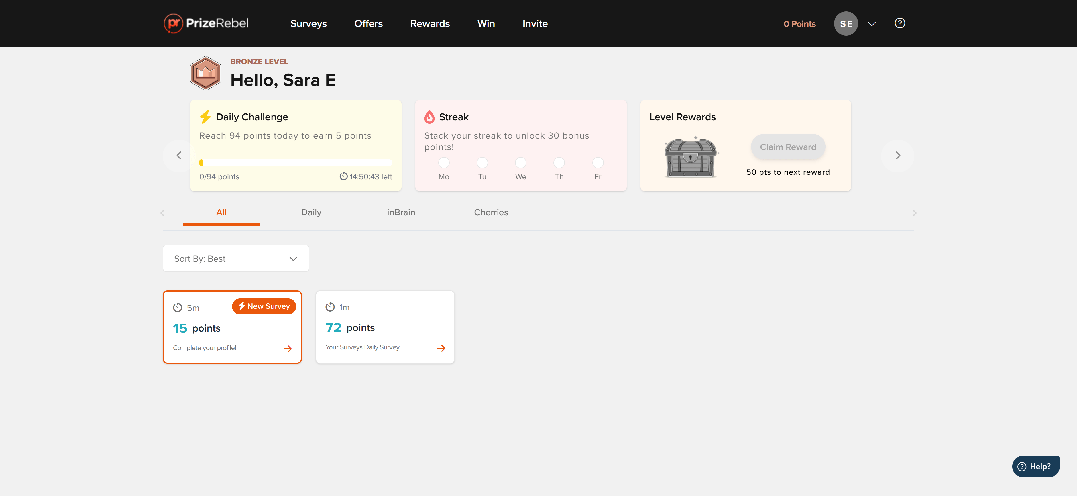 PrizeRebel homepage landing page showing the main interface with navigation, earning opportunities, and call-to-action buttons
