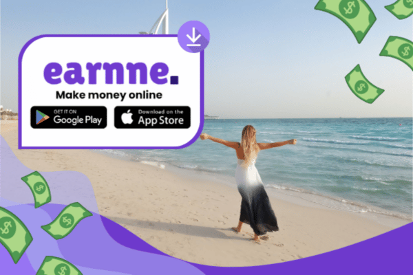 Earnne app showing remote work options in Fujairah, United Arab Emirates including games, surveys, and microtasks