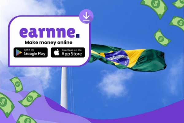 Earnne app showing remote work options in Recife, Brazil including games, surveys, and microtasks