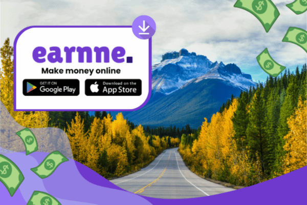Earnne app showing remote work options in Winnipeg, Canada including games, surveys, and microtasks