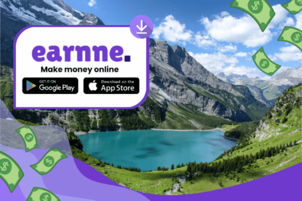 Earnne app showing remote work options in Bern, Switzerland including games, surveys, and microtasks