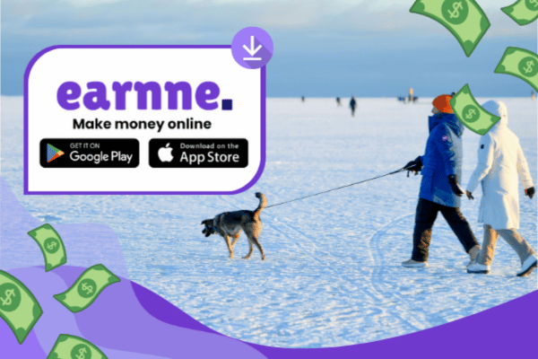 Earnne app showing remote work options in Lappeenranta, Finland including games, surveys, and microtasks
