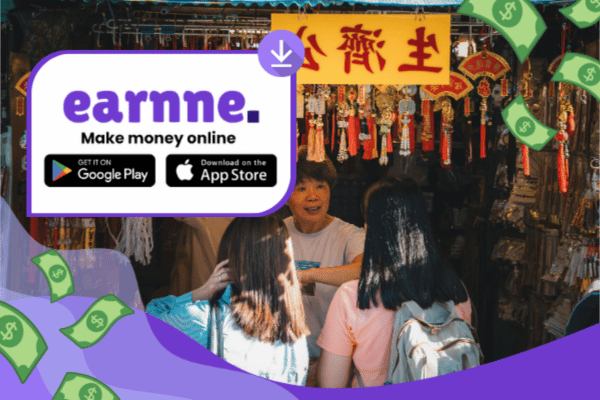 Earnne app showing remote work options in Ma On Shan, Hong Kong including games, surveys, and microtasks