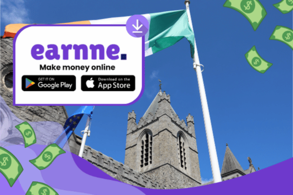 Earnne app showing remote work options in Cork, Ireland including games, surveys, and microtasks