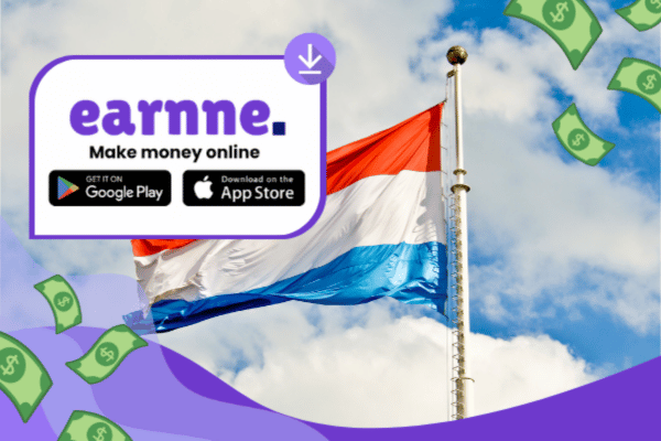 Earnne app showing remote work options in Grevenmacher, Luxembourg including games, surveys, and microtasks