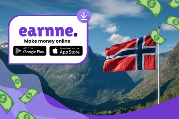 Earnne app showing remote work options in Stavanger, Norway including games, surveys, and microtasks