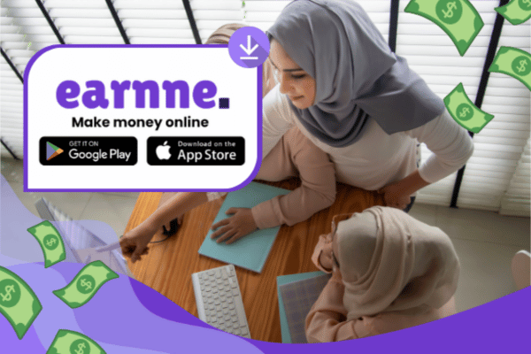 Earnne app showing remote work options in Karachi, Pakistan including games, surveys, and microtasks