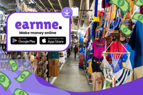 Earnne app showing remote work options in Ilopango, El Salvador including games, surveys, and microtasks