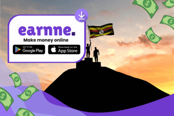 Earnne app showing remote work options in Masaka, Uganda including games, surveys, and microtasks