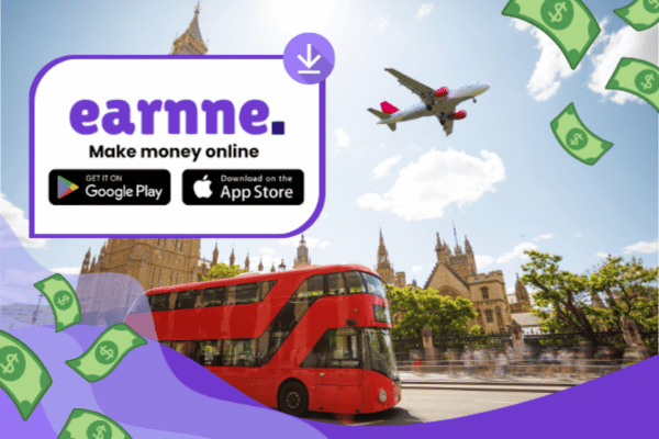 Earnne app showing remote work options in Birmingham, United Kingdom including games, surveys, and microtasks
