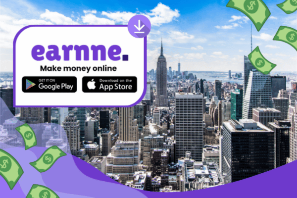 Earnne app showing remote work options in Fresno, United States including games, surveys, and microtasks