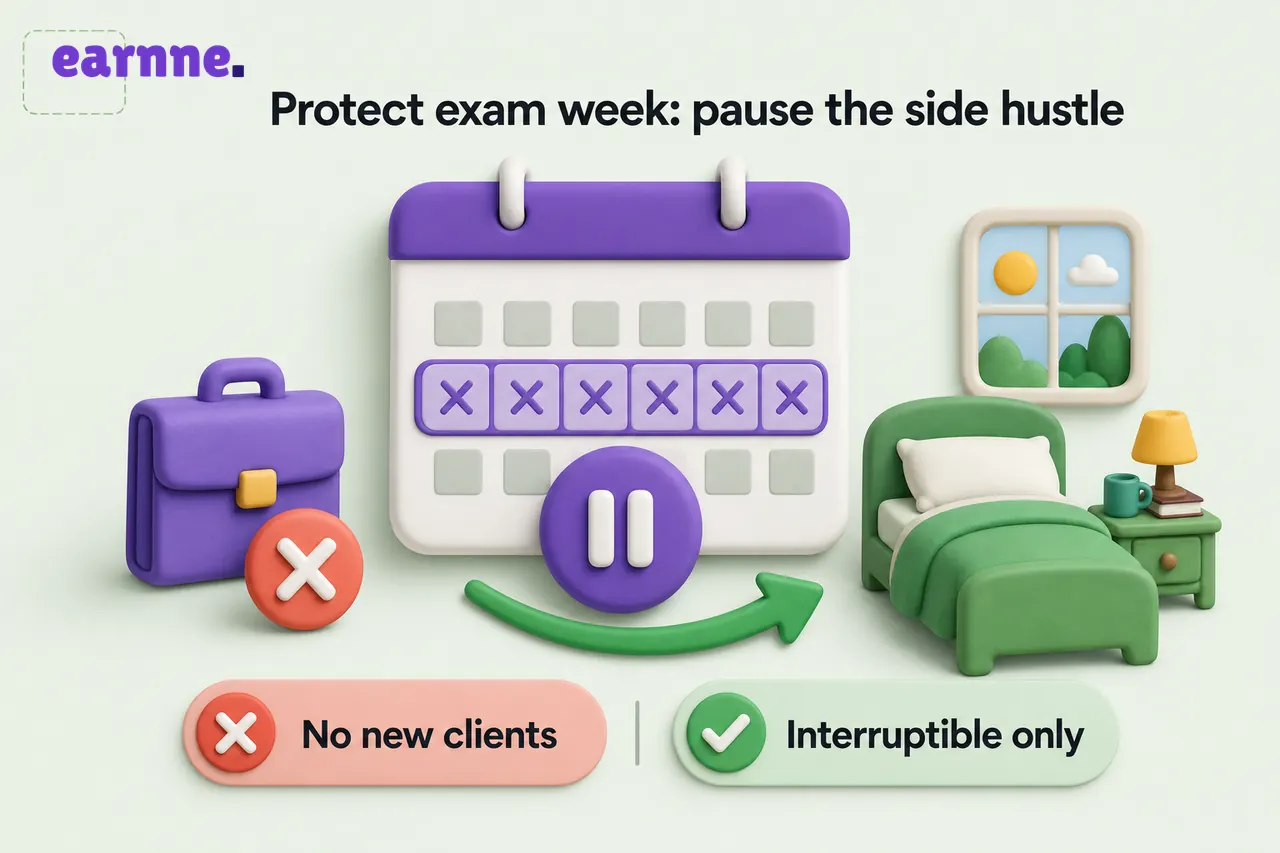 Protect exam week: pause the side hustle — No new clients vs Interruptible only