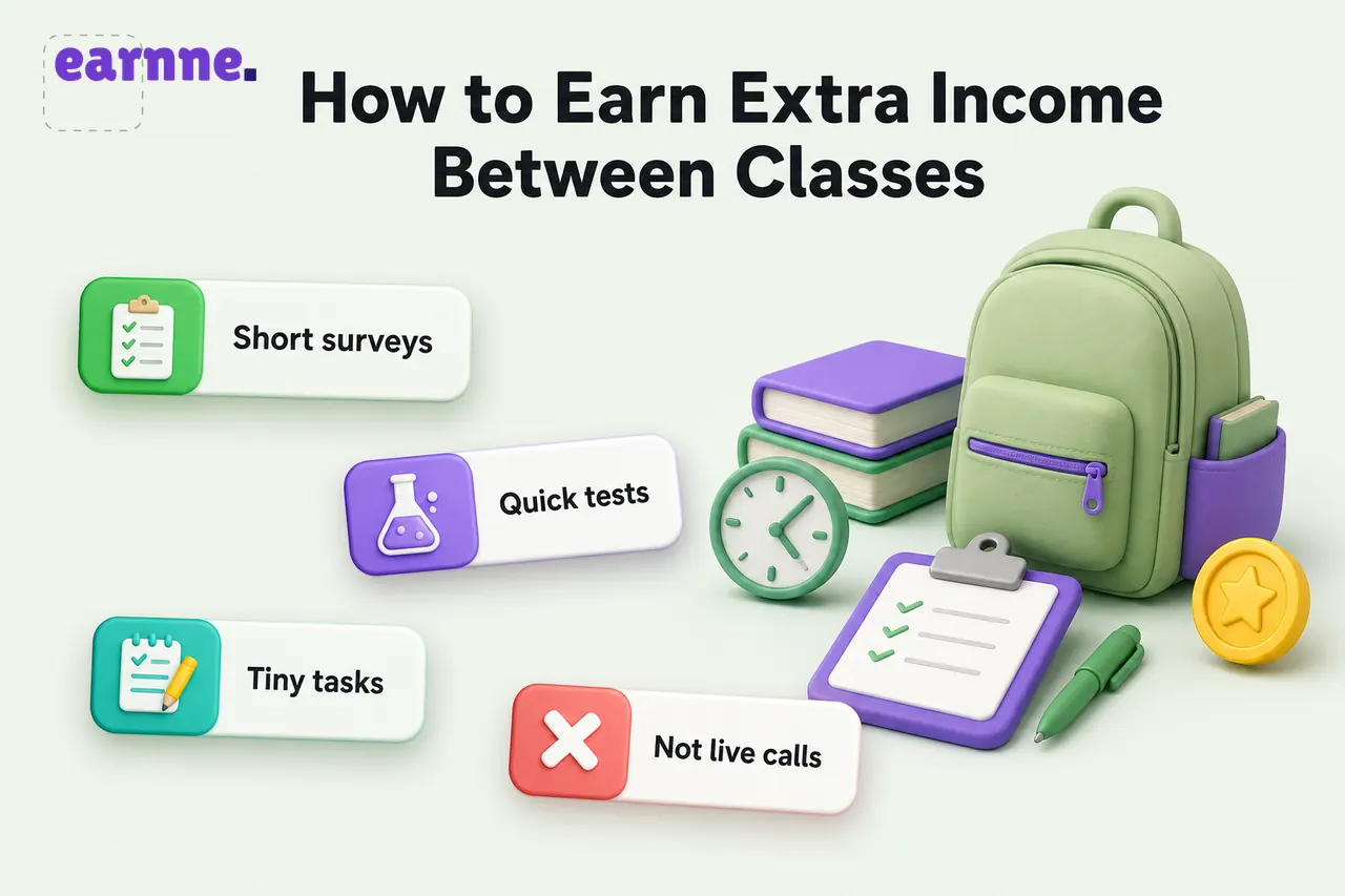 How to Earn Extra Income Between Classes — Short surveys, Quick tests, Tiny tasks, Not live calls