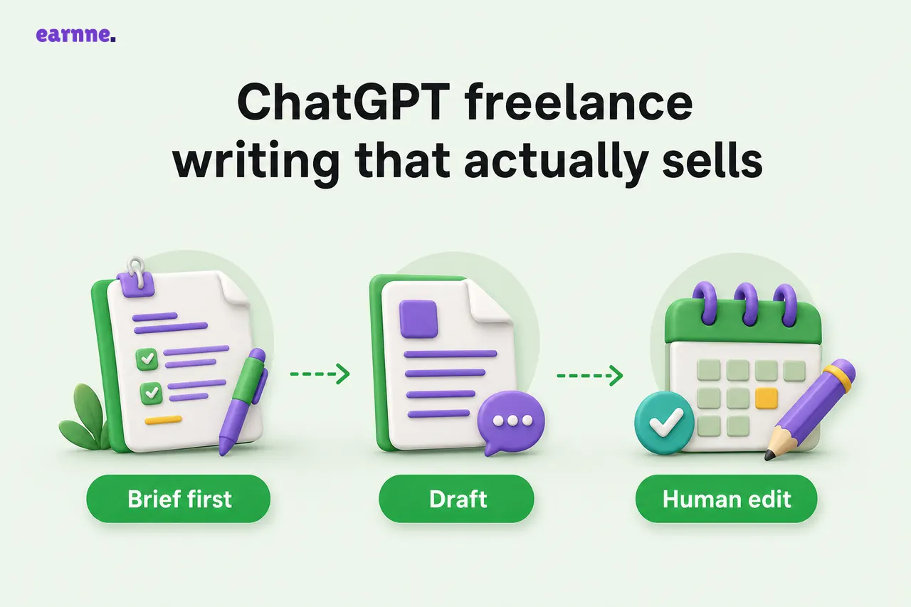 ChatGPT freelance writing that actually sells — Brief first, Draft, Human edit, Deliver on time