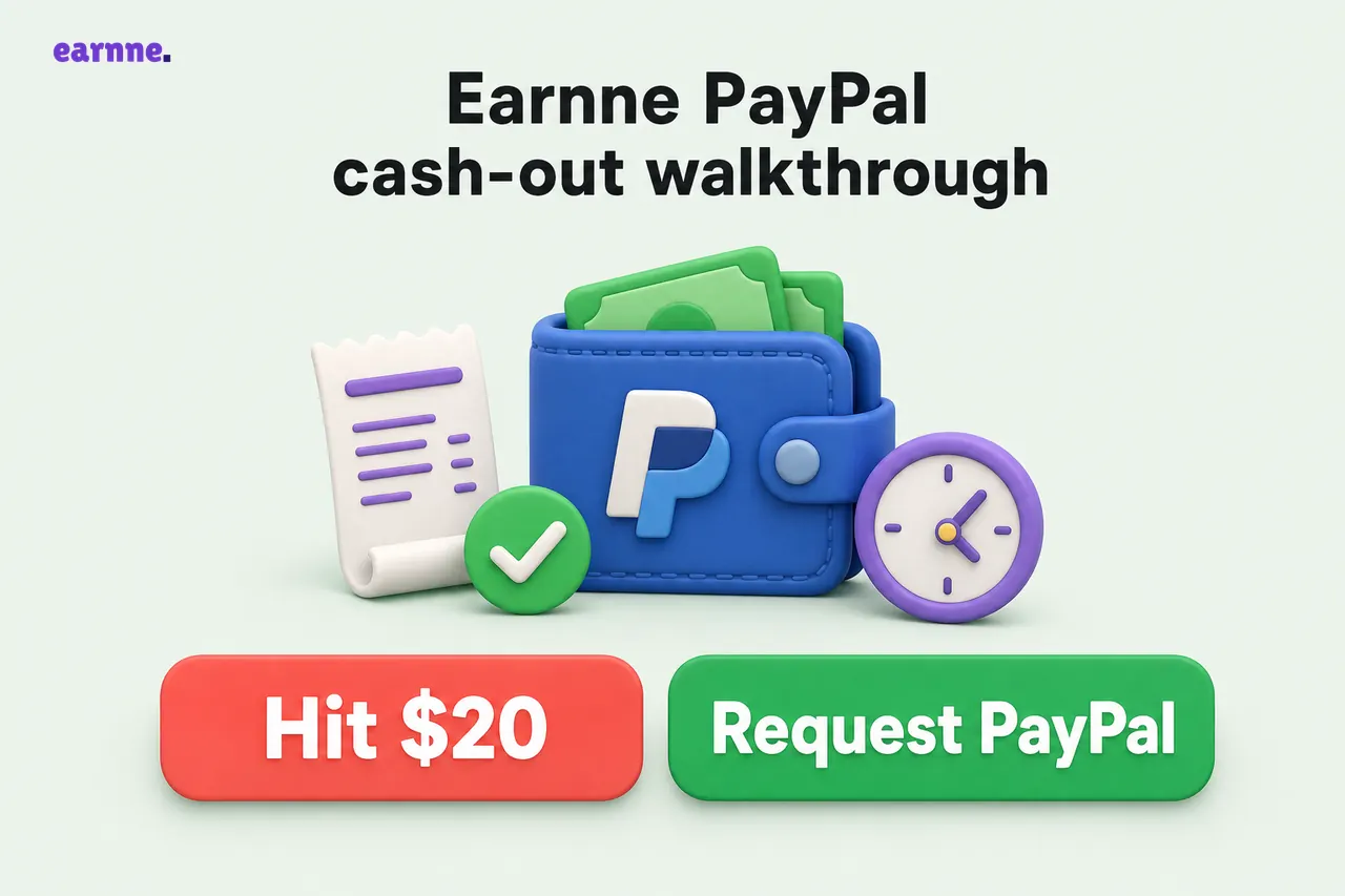Earnne PayPal cash-out walkthrough — Hit $10 vs Request PayPal