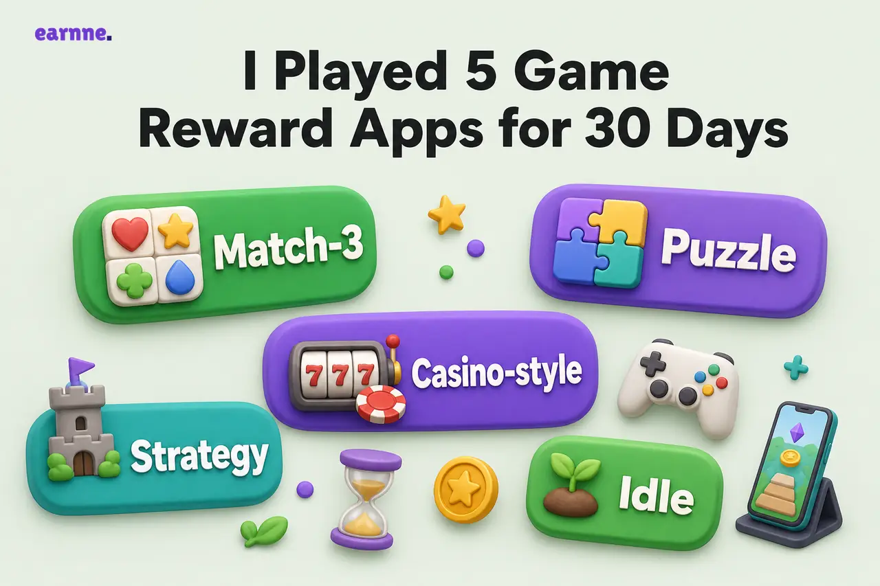 I Played 5 Game Reward Apps for 30 Days — Match-3, Puzzle, Casino-style, Strategy, Idle
