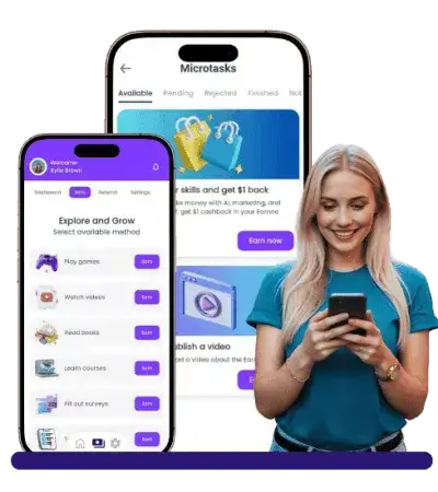 Earnne app user interface showing step-by-step earning process and dashboard