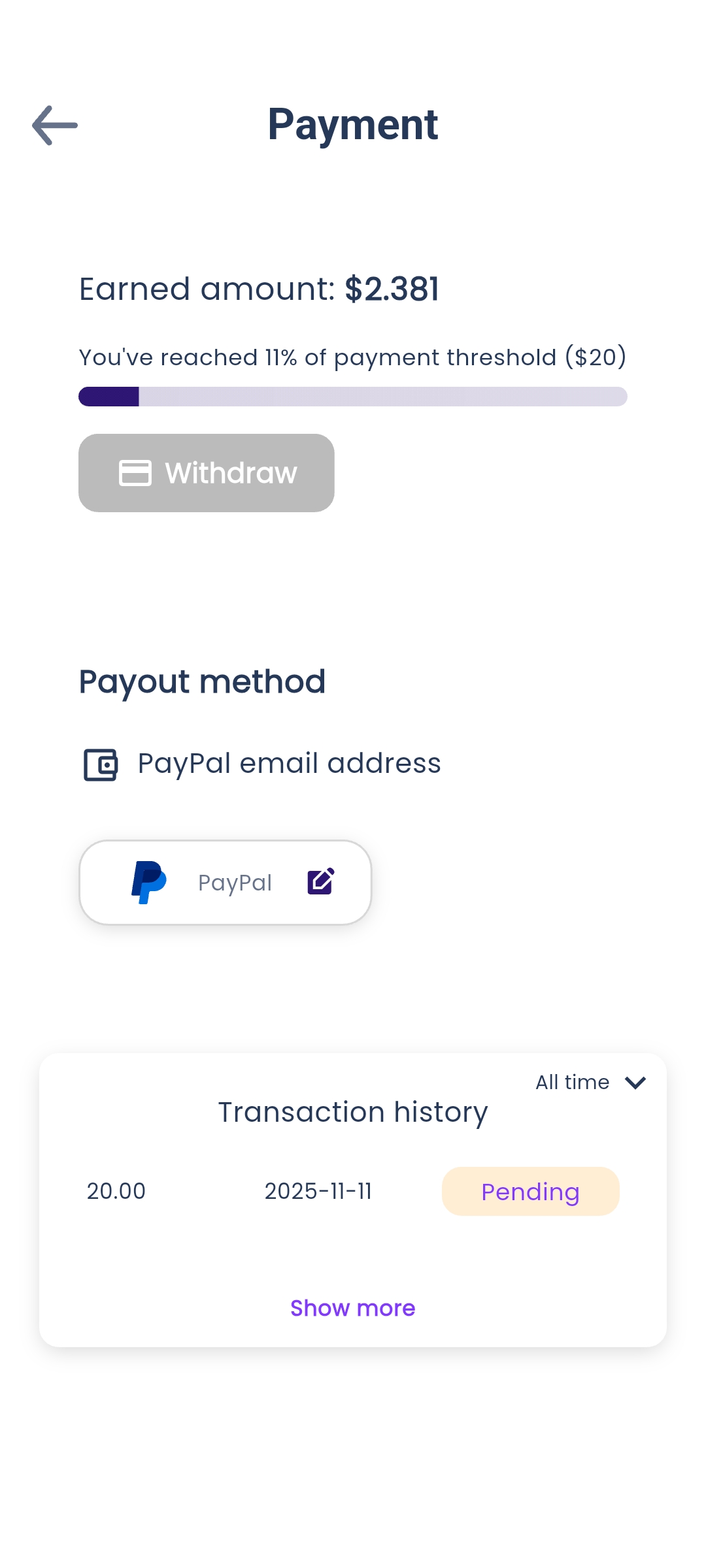Earning app payout proof